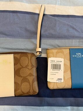 Coach Two-Tone Khaki and Blue Signature Wristlet